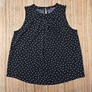 Adrianna Pappell Womens Large Sleevless Black‎ With White Polka Dots Blouse